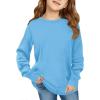 Haloumoning Girls Oversized Long Sleeve Shirts Kids Fashion Crewneck Tunic Tops Curved Hem Tees 7-14 Years(Blue)
