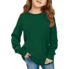 Haloumoning Girls Oversized Long Sleeve Shirts Kids Fashion Crewneck Tunic Tops Curved Hem Tees 7-14 Years(Dark Green)