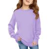 Haloumoning Girls Oversized Long Sleeve Shirts Kids Fashion Crewneck Tunic Tops Curved Hem Tees 7-14 Years(Purple)