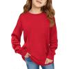 Haloumoning Girls Oversized Long Sleeve Shirts Kids Fashion Crewneck Tunic Tops Curved Hem Tees 7-14 Years(Red)