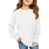 Haloumoning Girls Oversized Long Sleeve Shirts Kids Fashion Crewneck Tunic Tops Curved Hem Tees 7-14 Years(White)