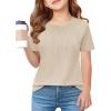 Haloumoning Girls Pleated T Shirts Kids Summer Short Sleeve Fashion Tops Tees 5-14 Years(Beige)
