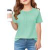 Haloumoning Girls Pleated T Shirts Kids Summer Short Sleeve Fashion Tops Tees 5-14 Years(Blue Green)