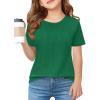 Haloumoning Girls Pleated T Shirts Kids Summer Short Sleeve Fashion Tops Tees 5-14 Years(Dark Green)