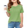 Haloumoning Girls Pleated T Shirts Kids Summer Short Sleeve Fashion Tops Tees 5-14 Years(Grass Green)