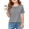 Haloumoning Girls Pleated T Shirts Kids Summer Short Sleeve Fashion Tops Tees 5-14 Years(Grey)