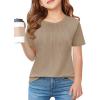 Haloumoning Girls Pleated T Shirts Kids Summer Short Sleeve Fashion Tops Tees 5-14 Years(Khaki)