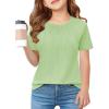 Haloumoning Girls Pleated T Shirts Kids Summer Short Sleeve Fashion Tops Tees 5-14 Years(Light Green)