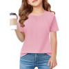 Haloumoning Girls Pleated T Shirts Kids Summer Short Sleeve Fashion Tops Tees 5-14 Years(Pink)