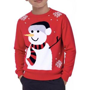Boys Christmas Sweater Kids Crewneck Reindeer Santa Snowman Holiday Pullover Sweaters 5-14 Years(Snowman-red)
