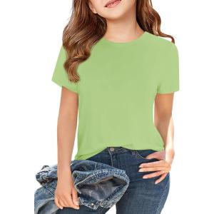 Girls Short Sleeve T Shirts Kids Summer Tops Crewneck Tees 5-14 Years(Fluorescent Green)
