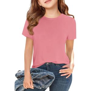 Girls Short Sleeve T Shirts Kids Summer Tops Crewneck Tees 5-14 Years(Watermelon Red)