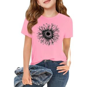 Girls Short Sleeve T Shirts Kids Summer Tops Crewneck Tees 5-14 Years(Z2-coral Pink)