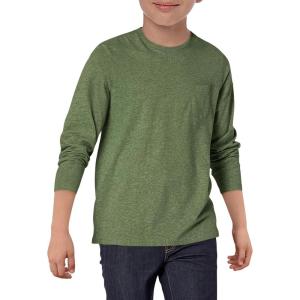 Haloumoning Boys Long Sleeve Shirts Kids Crewneck T Shirts Casual Tops Tees with Chest Pocket 5-14 Years(Army Green)