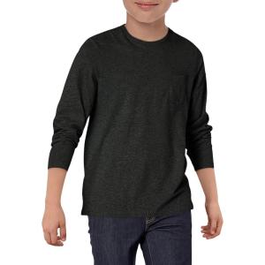 Haloumoning Boys Long Sleeve Shirts Kids Crewneck T Shirts Casual Tops Tees with Chest Pocket 5-14 Years(Black)