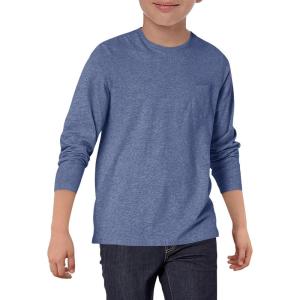 Haloumoning Boys Long Sleeve Shirts Kids Crewneck T Shirts Casual Tops Tees with Chest Pocket 5-14 Years(Navy Blue)