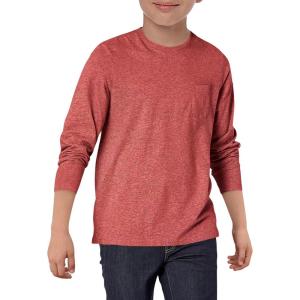 Haloumoning Boys Long Sleeve Shirts Kids Crewneck T Shirts Casual Tops Tees with Chest Pocket 5-14 Years(Red)