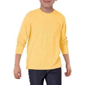 Haloumoning Boys Long Sleeve Shirts Kids Crewneck T Shirts Casual Tops Tees with Chest Pocket 5-14 Years(Yellow)