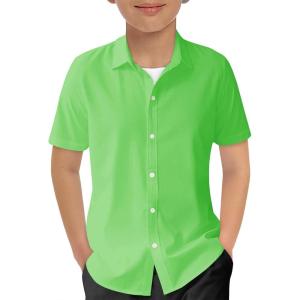 Haloumoning Boys Short Sleeve Dress Shirts Kids Summer School Uniform Button Down Shirt 5-14 Years(Neon Green)