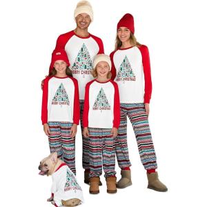 Haloumoning Family Christmas Pajamas Matching Sets Xmas PJs Sets Holiday Jammies Sleepwear(White)