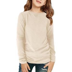 Haloumoning Girls Long Sleeve Shirts Kids Crewneck T-Shirts Fall Tops Tees 5-14 Years(Apricot)