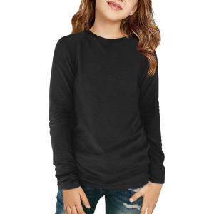 Haloumoning Girls Long Sleeve Shirts Kids Crewneck T-Shirts Fall Tops Tees 5-14 Years(Black)