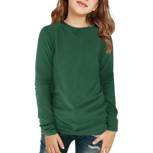 Haloumoning Girls Long Sleeve Shirts Kids Crewneck T-Shirts Fall Tops Tees 5-14 Years(Dark Green)