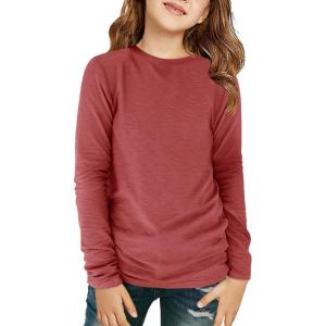 Haloumoning Girls Long Sleeve Shirts Kids Crewneck T-Shirts Fall Tops Tees 5-14 Years(Deep Red)
