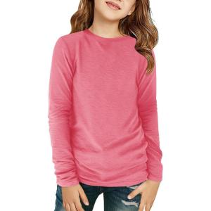 Haloumoning Girls Long Sleeve Shirts Kids Crewneck T-Shirts Fall Tops Tees 5-14 Years(Hot Pink)