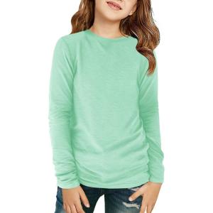 Haloumoning Girls Long Sleeve Shirts Kids Crewneck T-Shirts Fall Tops Tees 5-14 Years(Light Green)