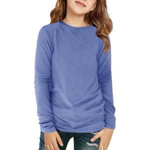Haloumoning Girls Long Sleeve Shirts Kids Crewneck T-Shirts Fall Tops Tees 5-14 Years(Navy Blue)