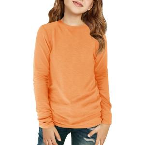Haloumoning Girls Long Sleeve Shirts Kids Crewneck T-Shirts Fall Tops Tees 5-14 Years(Orange)