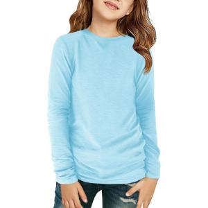 Haloumoning Girls Long Sleeve Shirts Kids Crewneck T-Shirts Fall Tops Tees 5-14 Years(Sky Blue)