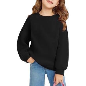 Haloumoning Girls Oversized Crewneck Sweatshirts Kids Fashion Fleece Drop Shoulder Pullover 5-14 Years(Black)