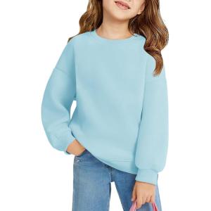 Haloumoning Girls Oversized Crewneck Sweatshirts Kids Fashion Fleece Drop Shoulder Pullover 5-14 Years(Blue)
