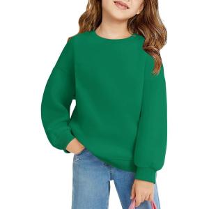 Haloumoning Girls Oversized Crewneck Sweatshirts Kids Fashion Fleece Drop Shoulder Pullover 5-14 Years(Dark Green)