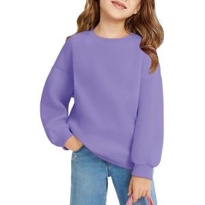 Haloumoning Girls Oversized Crewneck Sweatshirts Kids Fashion Fleece Drop Shoulder Pullover 5-14 Years(Dark Purple)