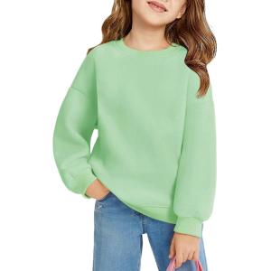 Haloumoning Girls Oversized Crewneck Sweatshirts Kids Fashion Fleece Drop Shoulder Pullover 5-14 Years(Green)