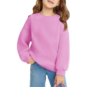 Haloumoning Girls Oversized Crewneck Sweatshirts Kids Fashion Fleece Drop Shoulder Pullover 5-14 Years(Hot Pink)