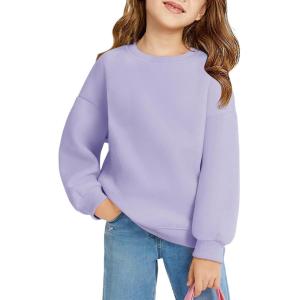 Haloumoning Girls Oversized Crewneck Sweatshirts Kids Fashion Fleece Drop Shoulder Pullover 5-14 Years(Purple)