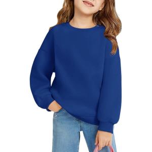 Haloumoning Girls Oversized Crewneck Sweatshirts Kids Fashion Fleece Drop Shoulder Pullover 5-14 Years(Royal Blue)
