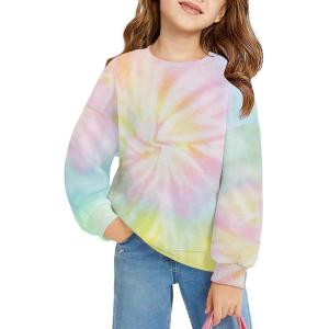 Haloumoning Girls Oversized Crewneck Sweatshirts Kids Fashion Fleece Drop Shoulder Pullover 5-14 Years(Tie Dye-green)