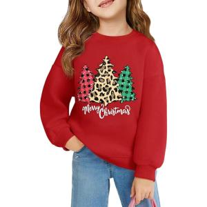 Haloumoning Girls Oversized Crewneck Sweatshirts Kids Fashion Fleece Drop Shoulder Pullover 5-14 Years(Xms-red)