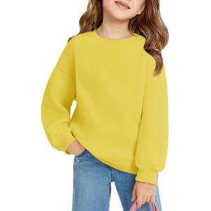 Haloumoning Girls Oversized Crewneck Sweatshirts Kids Fashion Fleece Drop Shoulder Pullover 5-14 Years(Yellow)