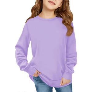 Haloumoning Girls Oversized Long Sleeve Shirts Kids Fashion Crewneck Tunic Tops Curved Hem Tees 7-14 Years(Purple)