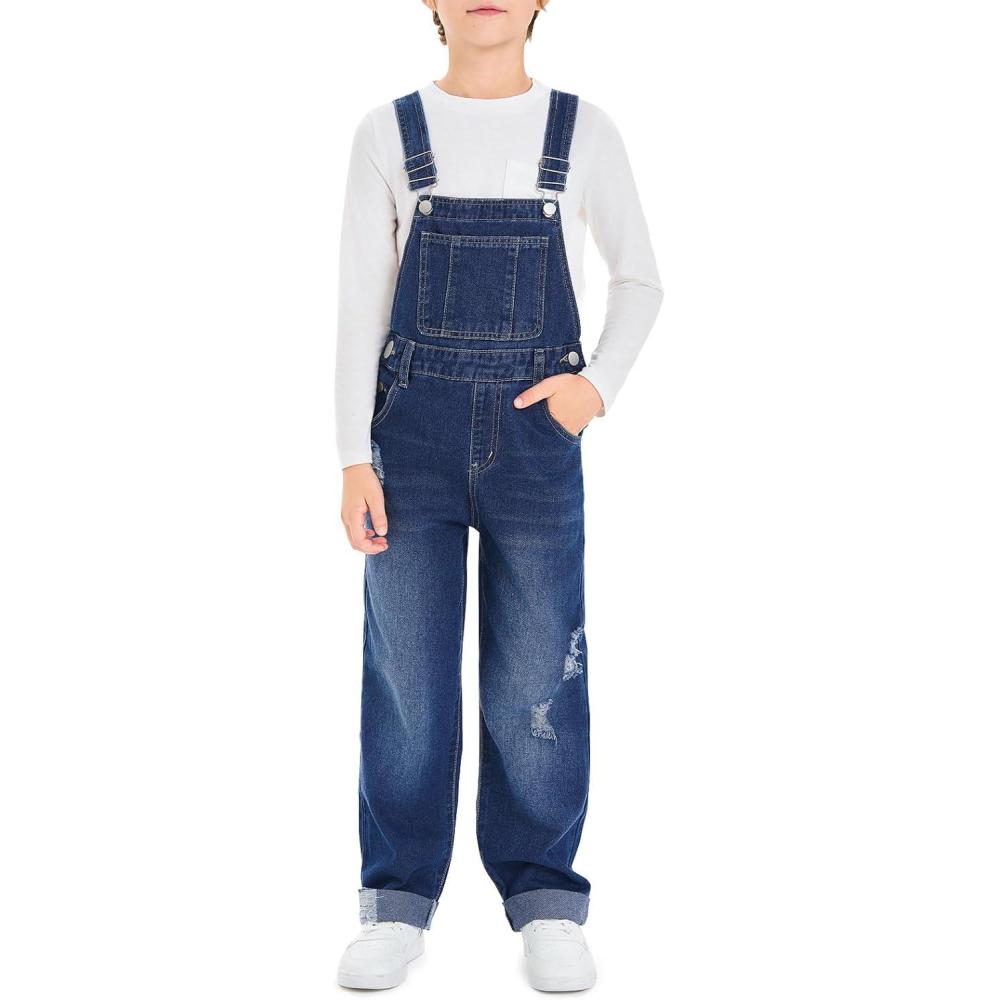 image:imageHaloumoning Boys Denim Bib Overalls with Adjustable Straps and Convenient Tool Pockets 514 YearsBlue