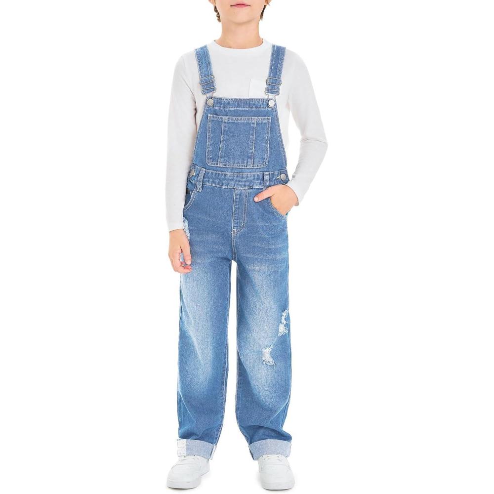 image:imageHaloumoning Boys Denim Bib Overalls with Adjustable Straps and Convenient Tool Pockets 514 YearsLight Blue