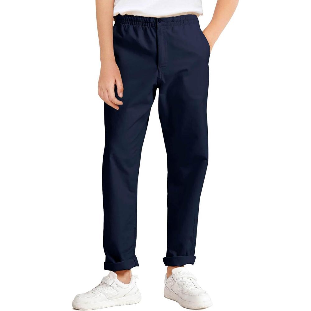 image:imageHaloumoning Boys School Uniform Chino Pants Kids Elastic Waist Pull on Twill Pants with Pockets 514 YearsNavy Blue
