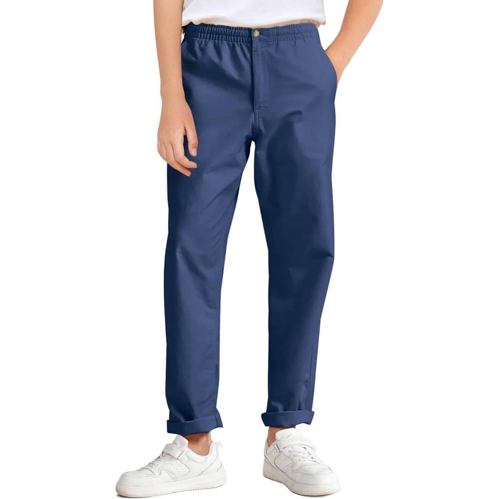 image:imageHaloumoning Boys School Uniform Chino Pants Kids Elastic Waist Pull on Twill Pants with Pockets 514 YearsRoyal Blue