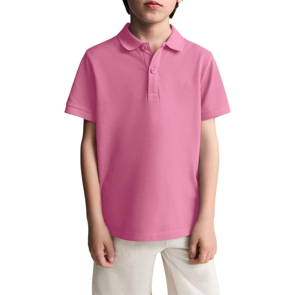 image:imageHaloumoning Boys Short Sleeve Pique Polo Shirt School Uniform Shirts for Kids 514 YearsPink